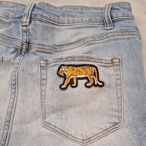 Judith March Light Blue Distressed Jean Shorts Tiger‎ Patch Sz Med Cut Off LSU